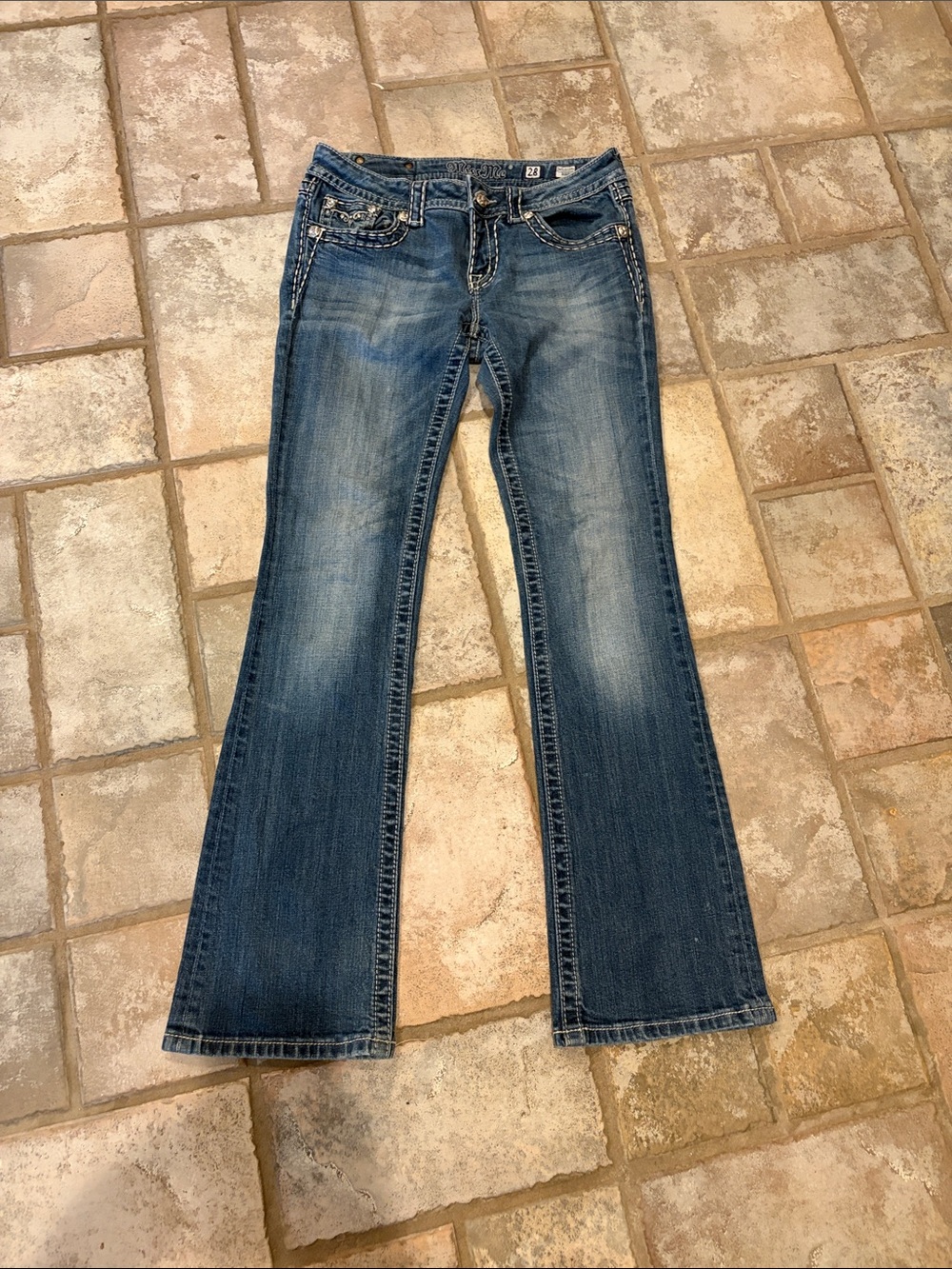 Miss Me Bootcut Blue Jeans with Embellished Pockets